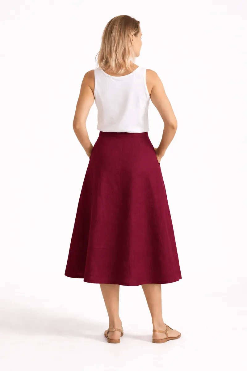 De IONESCU De IONESCU Damen vegan Midirock Leinen, Dunkelrot, – Produktbild 1 von 2