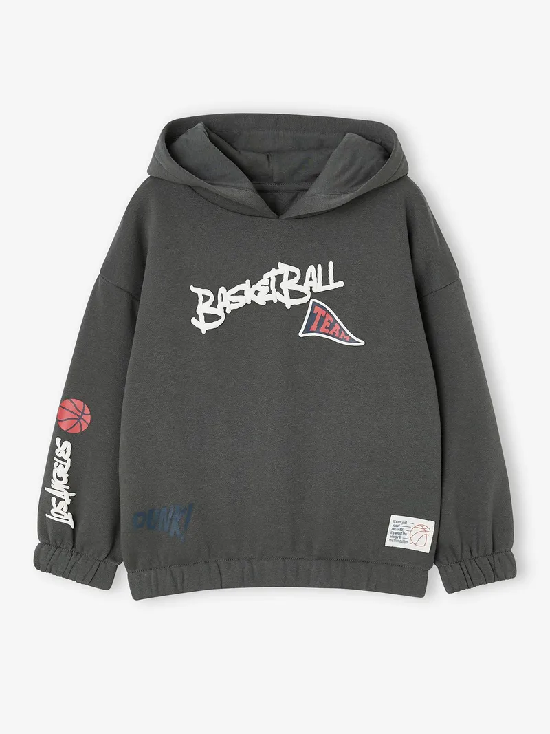 Vertbaudet Kapuzensweatshirt BASKETBALL Jungen, Moosgrün, – Produktbild 1 von 4