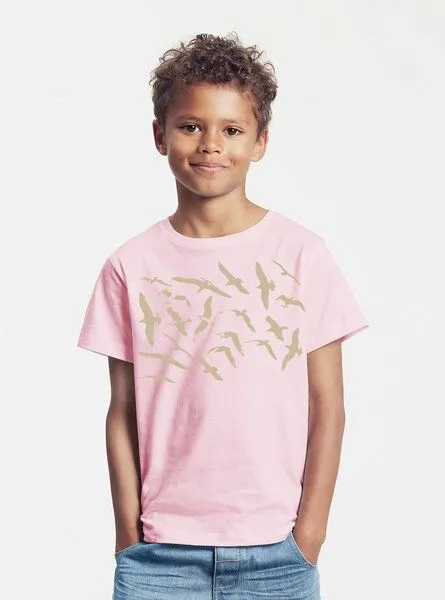 Peaces.bio - handbedruckte Biomode Peaces.bio - handbedruckte Biomode Bio-Kinder T-Shirt Möwen, Rosa, – Produktbild 1 von 2