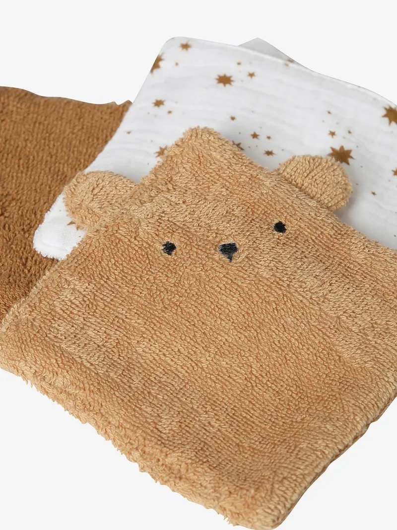 Vertbaudet 6er-Pack Waschlappen mit Aufbewahrungsbeutel BÄR, Karamell, – Produktbild 3 von 3