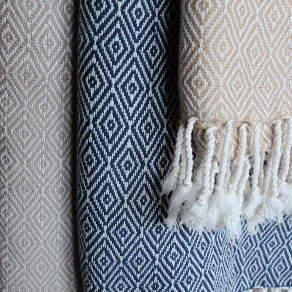 Schönes aus Indochina Schönes aus Indochina Vegane Wohndecke handgewebt aus Baumwolle, Blau, – Produktbild 3 von 4