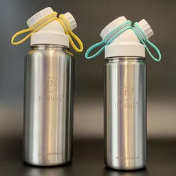 JN JuNiki's JN JuNiki's Set: 2 JuNiki´s® eco line isolierte Edelstahl Trinkflaschen mit 550ml + 1 Liter mit Deckelhaltern in Türkis + Gelb zum Wechseln – Produktbild 1 von 1