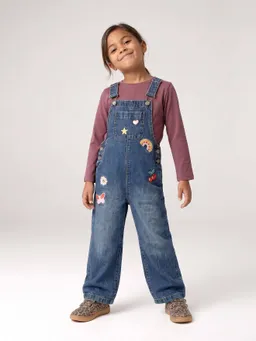 Vertbaudet Mädchen Jeans-Latzhose mit weitem Bein mittel – Produktbild 1 von 1