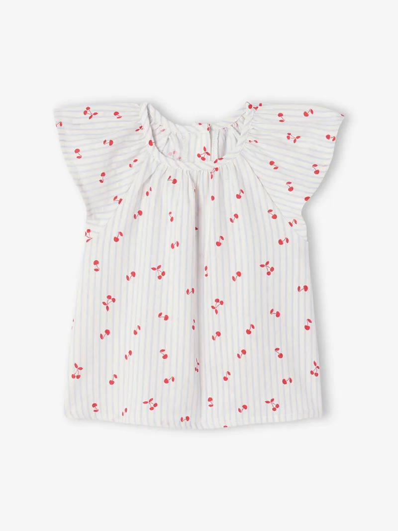 Vertbaudet Baby Bluse mit kurzen Ärmeln, Blau gestreift, – Produktbild 1 von 3