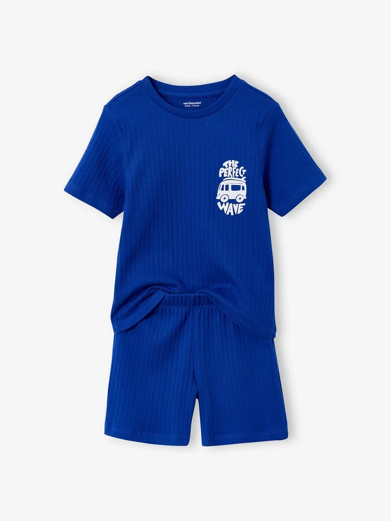 Vertbaudet Kurzer Schlafanzug aus Rippjersey, Elektrisch blau, – Produktbild 1 von 4