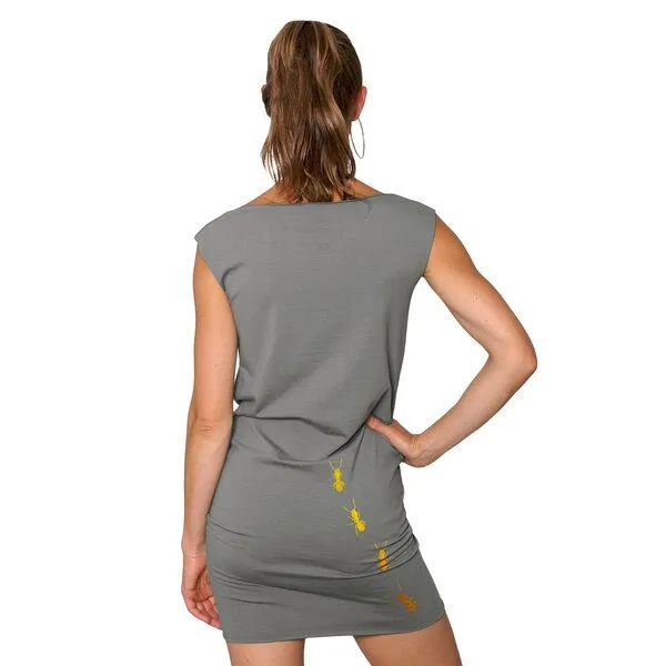HANDGEDRUCKT HANDGEDRUCKT "Ameisen" Bio-Kleidchen, Platingrau, – Produktbild 2 von 3