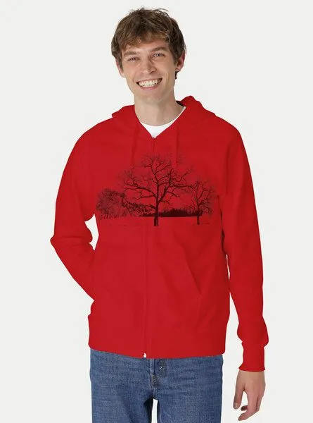 Peaces.bio - handbedruckte Biomode Peaces.bio - handbedruckte Biomode Zip-Hoodie Landscape Herren, Rot, – Produktbild 2 von 2