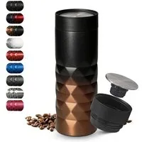 elasto elasto Thermobecher 440 ml aus Edelstahl - doppelwandiger Kaffeebecher to go - auslaufsicherer Isolierbecher, Schwarz/kupfer, – Produktbild 1 von 1