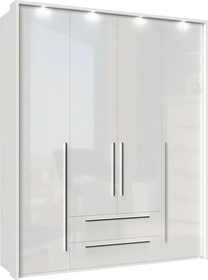 OTTO home Drehtürenschrank Piano, inklusive Rahmen und Beleuchtung, soft-close-Funktion (viele Breiten zur Auswahl, 226cm hoch, mit jeweils 2 Schubladen) beige oder weiß, UV lackiert, Hochglanzfronten, FSC-zertifiziert, Weiß, – Produktbild 3 von 8