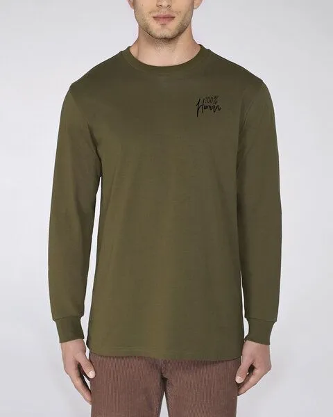 Human Family Human Family Bio Herren Langarmshirt "Hold Over - 100% Human", Khaki, – Produktbild 3 von 4