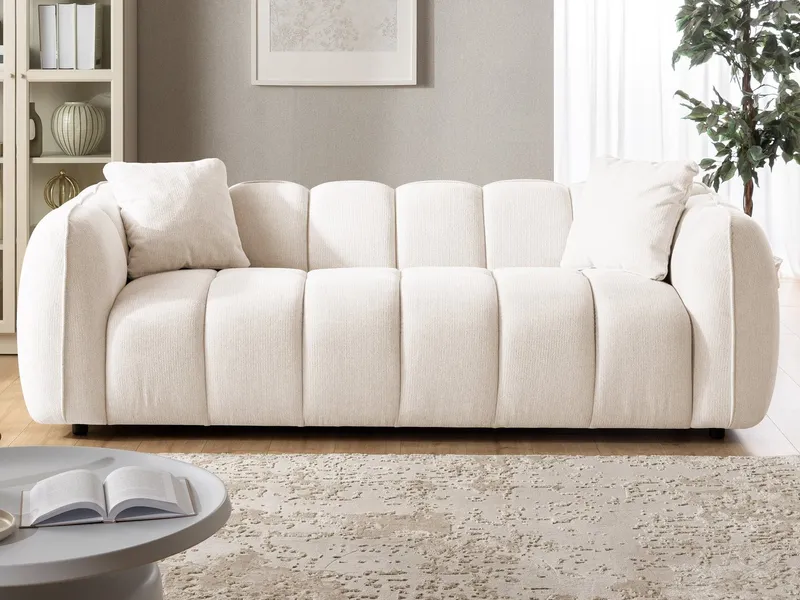 S-Style Möbel Sofa 3-Sitzer Nubira in tief gesteppter Bubble-Optik aus Strukturstoff, mit modernem Design und Wellenfederung, Beige, – Produktbild 2 von 5