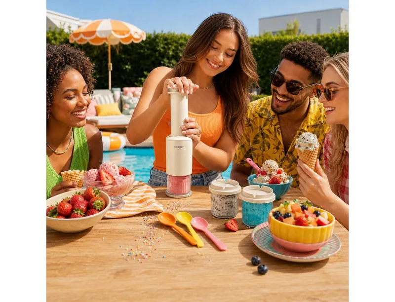 Seeger Eismaschine für Eis, Gelato, Sorbet, Slush und Frozen Drinks, 1,05 l, 5 Eisprogramme, manuelle Bedienung, kompaktes Design – Produktbild 2 von 5
