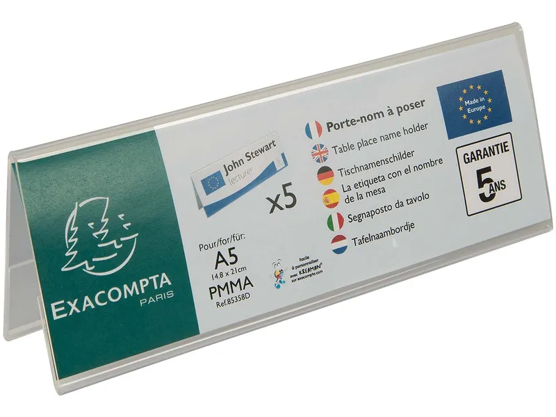 Exacompta 5er Pack Exacompta Tischnamensschilder "Exacryl" horizontal, aus PMMA, DIN A5 quer – Produktbild 2 von 3