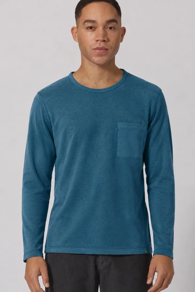 HempAge Hempage Herren vegan Langarmshirt Reef Blaugrün, Blau, – Produktbild 1 von 2