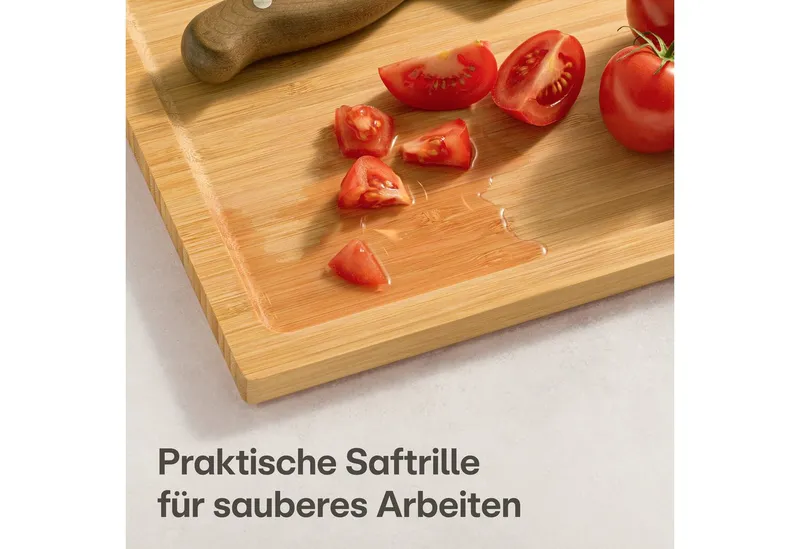 Praknu Schneidebrett Schneidebrett aus Holz Groß XXL - Mit Saftrille - Beidseitig, Bambus, (Schneidebrett mit Saftrille, 1-St., 1 Schneidebrett aus Bambusholz), Beidseitig nutzbar mit Saftrille - FSC®-zertifiziert - robust, Braun, – Produktbild 3 von 5