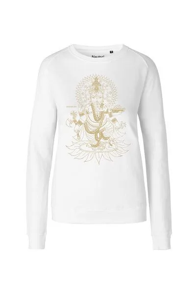 Peaces.bio - handbedruckte Biomode Peaces.bio - handbedruckte Biomode Bio Damen-Sweatshirt Ganesha, Weiß, – Produktbild 2 von 2