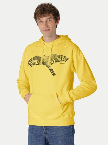 Peaces.bio - handbedruckte Biomode Peaces.bio - handbedruckte Biomode Bio-Herren-Kapuzensweater Sperber, Gelb, – Produktbild 2 von 2