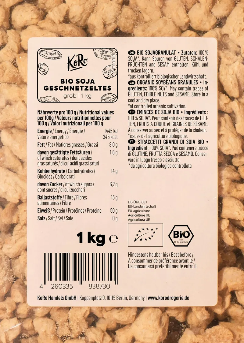 KoRo Grobes Bio Soja Geschnetzeltes 1 kg – Produktbild 1 von 5