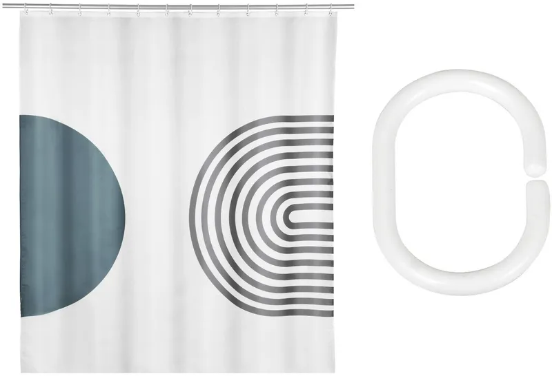 SCHÖNER WOHNEN-Kollektion Duschvorhang »Orfa« Breite 180 cm (Set, 17-tlg), aus Polyester, abstraktes Motiv, mit 16 Duschvorhangringen, Bunt, – Produktbild 1 von 3