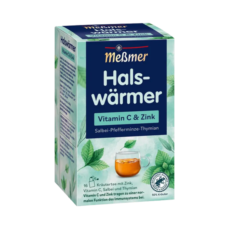 Meßmer Meßmer Halswärmer Salbei Pfefferminze Thymian, Vitamin C & Zink, Kräutertee, Teebeutel im Kuvert, 2. Entnahmefach/displaytauglich, 32g – Produktbild 1 von 1