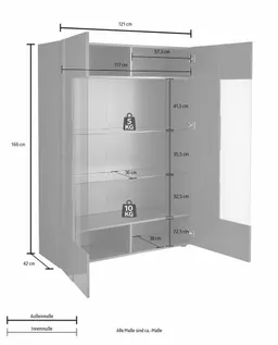 Home affaire Vitrine Dama Höhe 166 cm, Breite 121 cm, Stauraumvitrine mit 2 Türen, Standvitrine - Front in 3D-Optik, viel Stauraum, verschiedene Farben – Produktbild 1 von 1