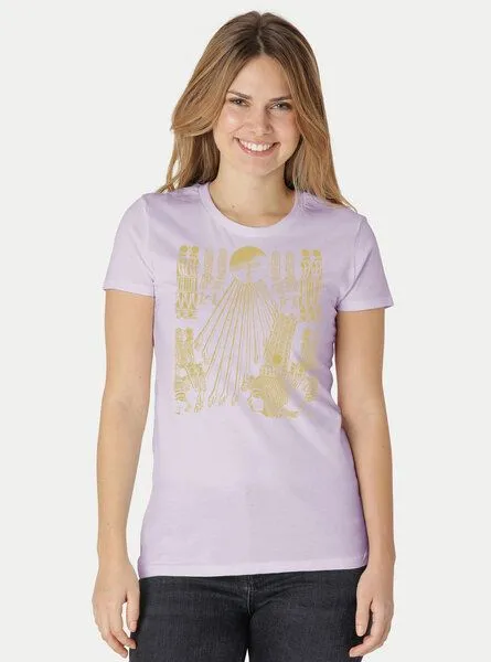 Peaces.bio - handbedruckte Biomode Peaces.bio - handbedruckte Biomode Damen Fit T-Shirt Sonnenscheibe Aton, Lila, – Produktbild 2 von 2