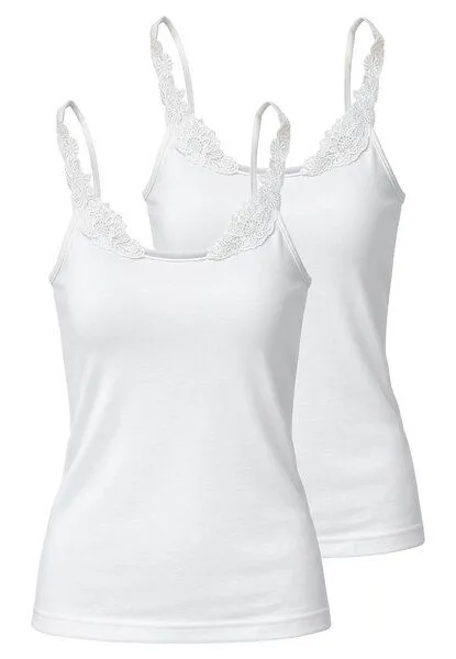 Haasis Bodywear Haasis Bodywear Damen Spitzenträger Top, Glanzeinfass, 2er Pack, Bio Baumwolle, Weiss, – Produktbild 2 von 4