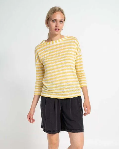 Alma & Lovis Alma & Lovis Leinenshirt im Regular-Fit aus Leinen | Leinen Ringel Shirt, Gelb, – Produktbild 3 von 3
