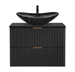 Lomadox Waschtisch ADELAIDE-56-BLACK, schwarz gerillt Keramik-Waschbecken schwarz marmoriert 81/75/46,5 cm – Produktbild 1 von 1