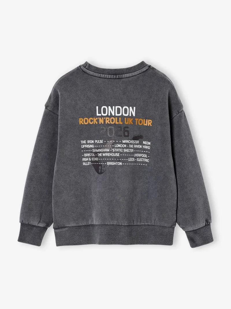 Vertbaudet Jungen Sweatshirt in Used-Look Rock-N-Roll UK Tour, Schiefergrau, – Produktbild 4 von 4