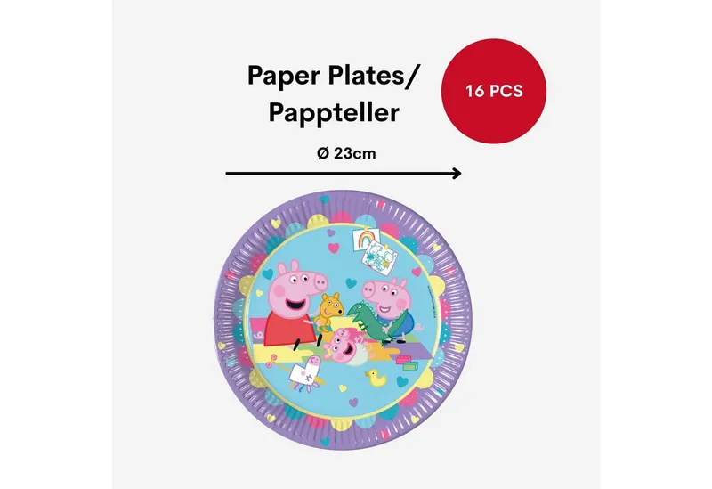 Procos Einweggeschirr-Set 76-tlg. Peppa Pig Made With Love Partyset für Kindergeburtstag, 16 Personen, Bunt, – Produktbild 3 von 5