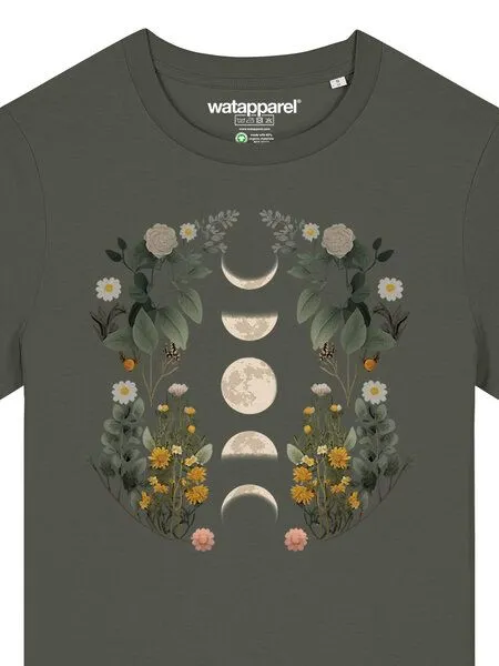 watapparel watapparel T-Shirt Frauen Moonphases & Flowers, Khaki, – Produktbild 3 von 3