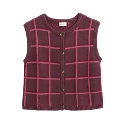 People Wear Organic People Wear Organic Jacquardstrick Pullunder, rot kariert – Produktbild 1 von 1