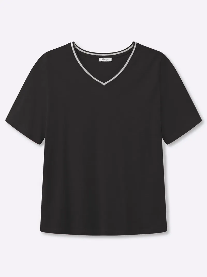 sheego V-Shirt schwarz, Schwarz, – Produktbild 1 von 2