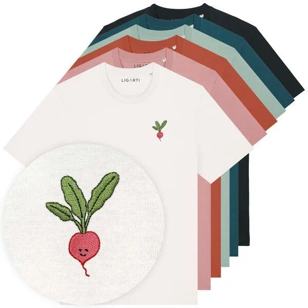 LIGARTI Besticktes T-Shirt – Radieschen – LIGARTI Tiermanufaktur, Altrosa, – Produktbild 2 von 3