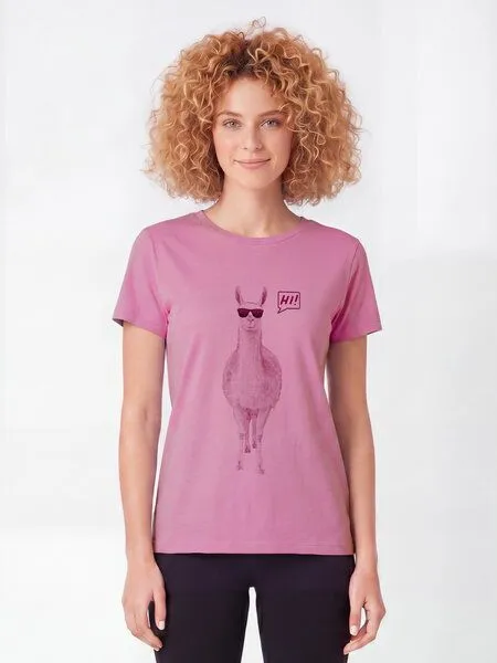 watapparel watapparel T-Shirt Frauen Lama sagt Hi, Bubble pink, – Produktbild 2 von 2