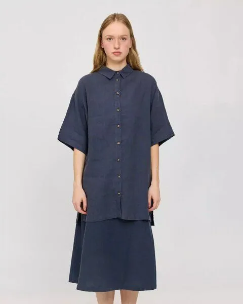 Mazine Mazine Kurzarm Hemdblusenkleid aus 100% Leinen, Seagrass (grün), – Produktbild 1 von 1