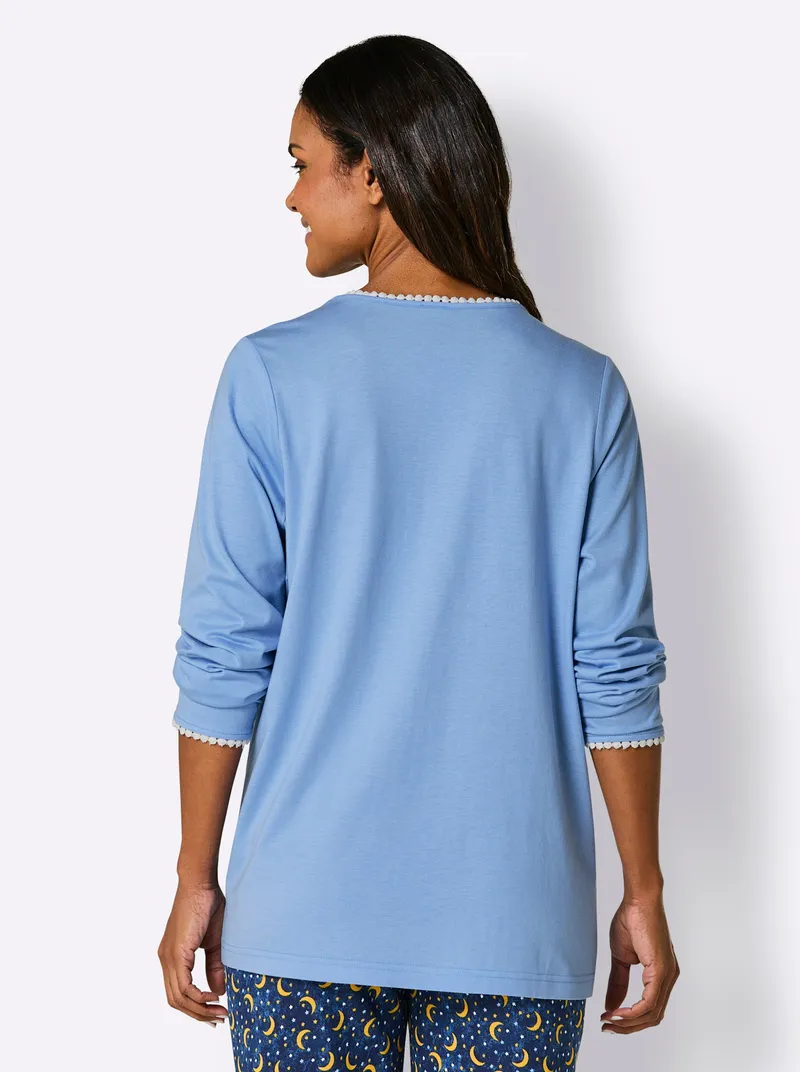 wäschepur Schlafanzug-Shirt himmelblau, Himmelblau, – Produktbild 1 von 2