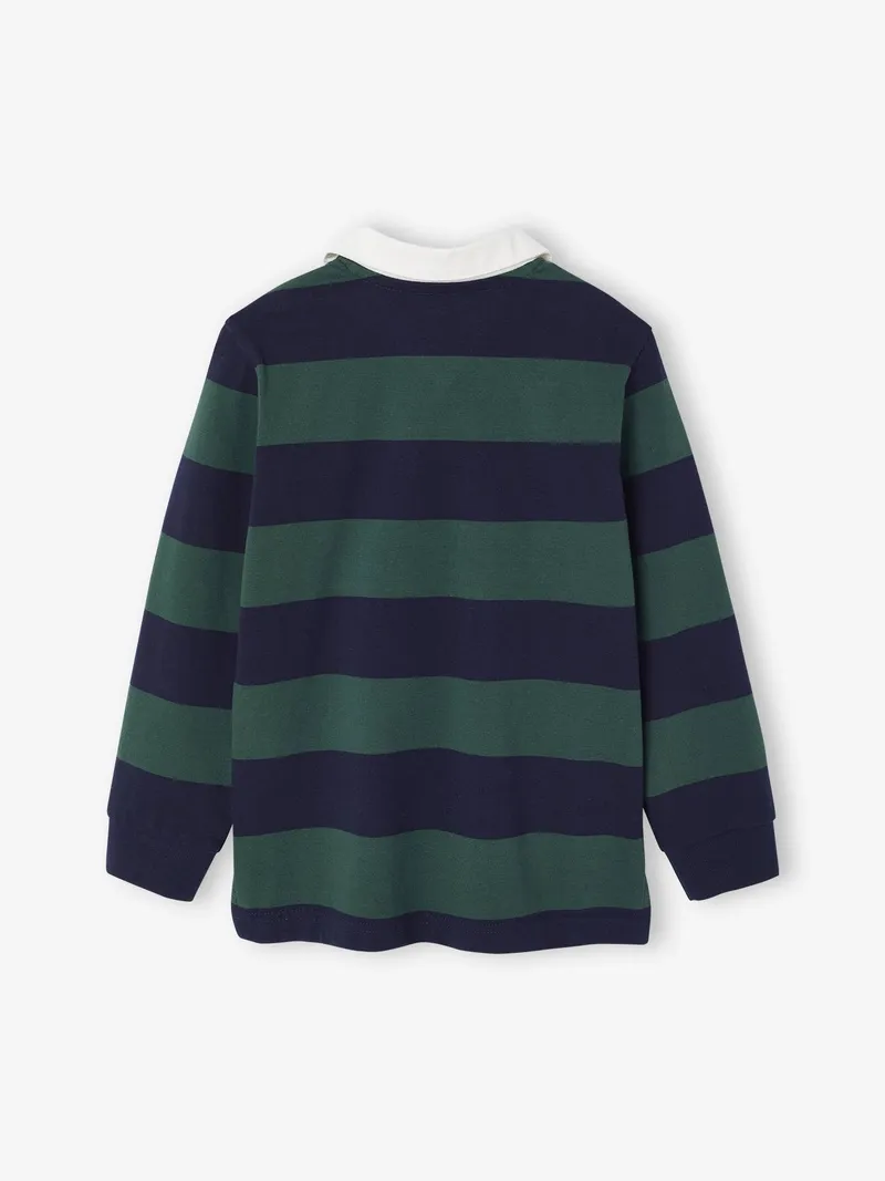 Vertbaudet Vertbaudet Gestreiftes Jungen Langarm-Poloshirt mit Kontrast-Kragen, Grün, – Produktbild 2 von 3