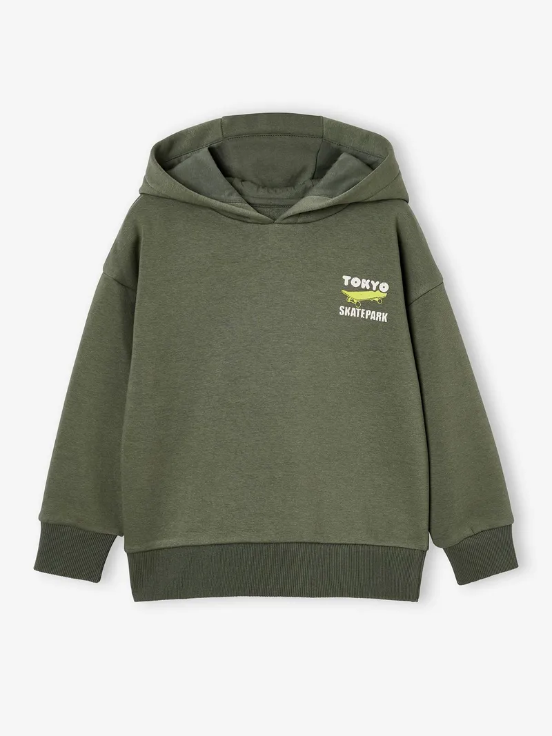 Vertbaudet Jungen Kapuzensweatshirt mit Print BASIC salbei, Salbeigrün, – Produktbild 3 von 4