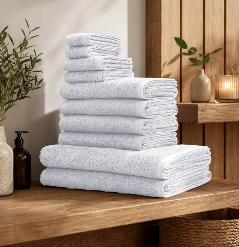 OTTO home Handtuch Set Inga, 3 Qualitäten, Duschtücher, Handtücher, Gästetücher, Seiftücher, Walkfrottier (10-St), Handtücher mit feiner Bordüre, 100% Baumwolle, Weiß, – Produktbild 7 von 8