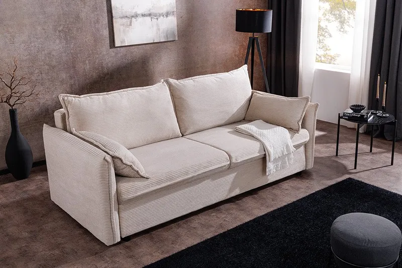 riess-ambiente Schlafsofa APARTMENT 215cm beige · XXL Cord, inkl. Kissen, inkl. Bettkasten, FSC, Einzelartikel 1 Teile, 3-Sitzer-Couch mit Bettfunktion - ideal für Wohn- oder Gästezimmer, Beige, – Produktbild 1 von 5