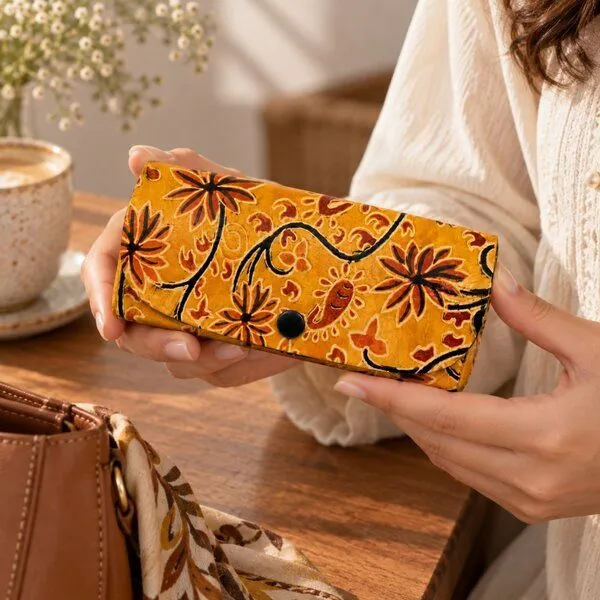 Janselo Sunflower Bloom Design Leder-Brillenetui – Produktbild 3 von 4