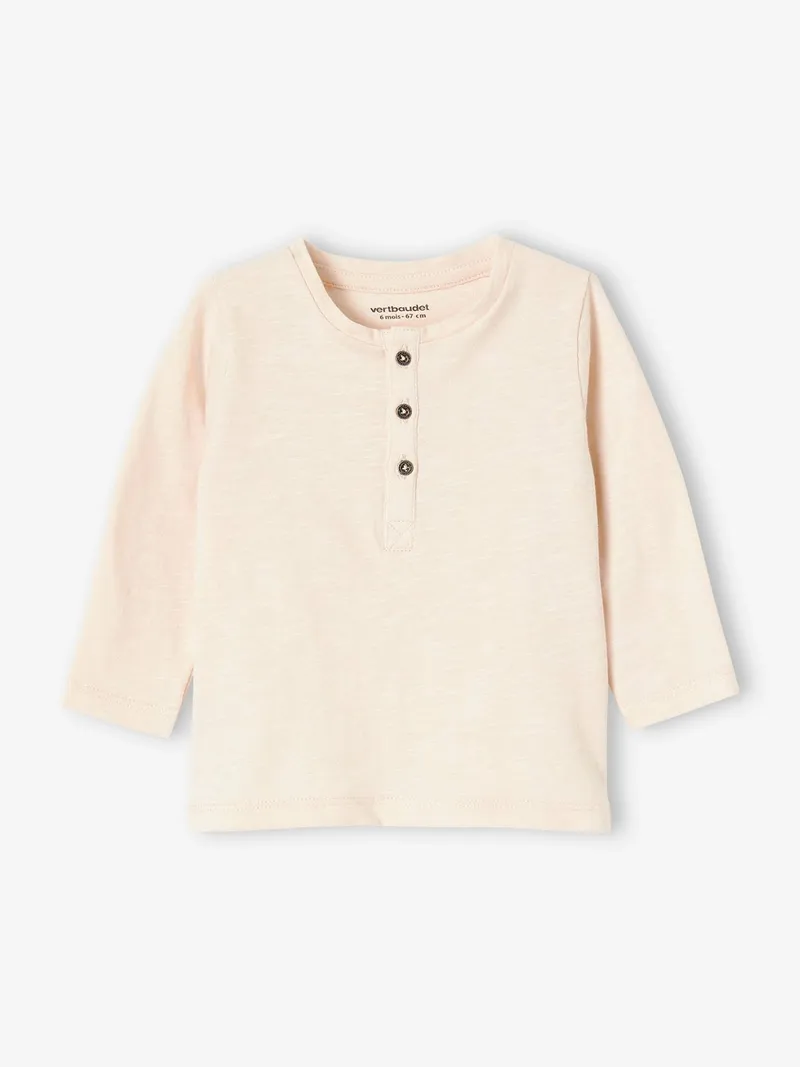 Vertbaudet Jungen Baby Langarm-Henley-Shirt BASIC, Sand, – Produktbild 1 von 4