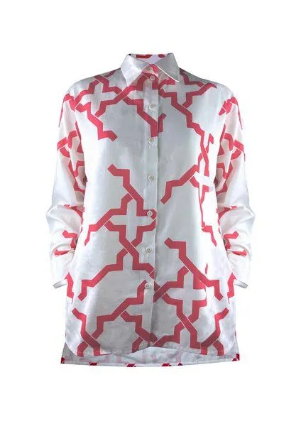 Sophia Schneider-Esleben Sophia Schneider-Esleben Unisex Shirt Lui - Damenhemd und Herrenhemd aus Bio-Baumwolle, Weiß-rot, – Produktbild 1 von 3