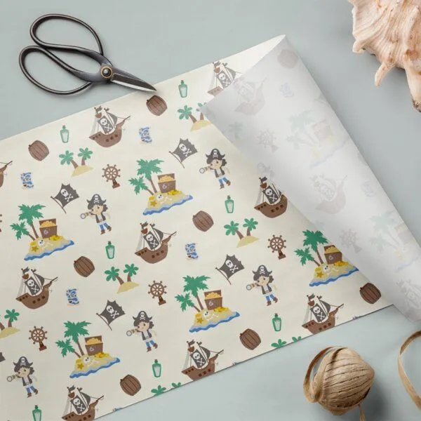 Fines Papeterie Fines Papeterie 3m Geschenkpapier Piraten für Kinder auf Rolle 300x47 cm – Produktbild 1 von 3