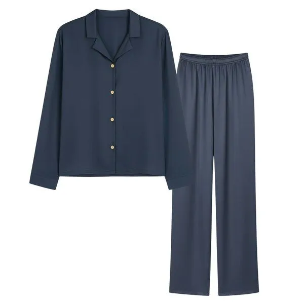 AGA.PIE AGA.PIE Damen Pyjama-Set Langarm aus 100% Lyocell aus Bambuscellulose, Dunkelblau, – Produktbild 1 von 3