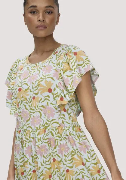 hessnatur hessnatur Print Jersey Kleid Midi Relaxed aus reiner Bio-Baumwolle, Perlblau, – Produktbild 2 von 4