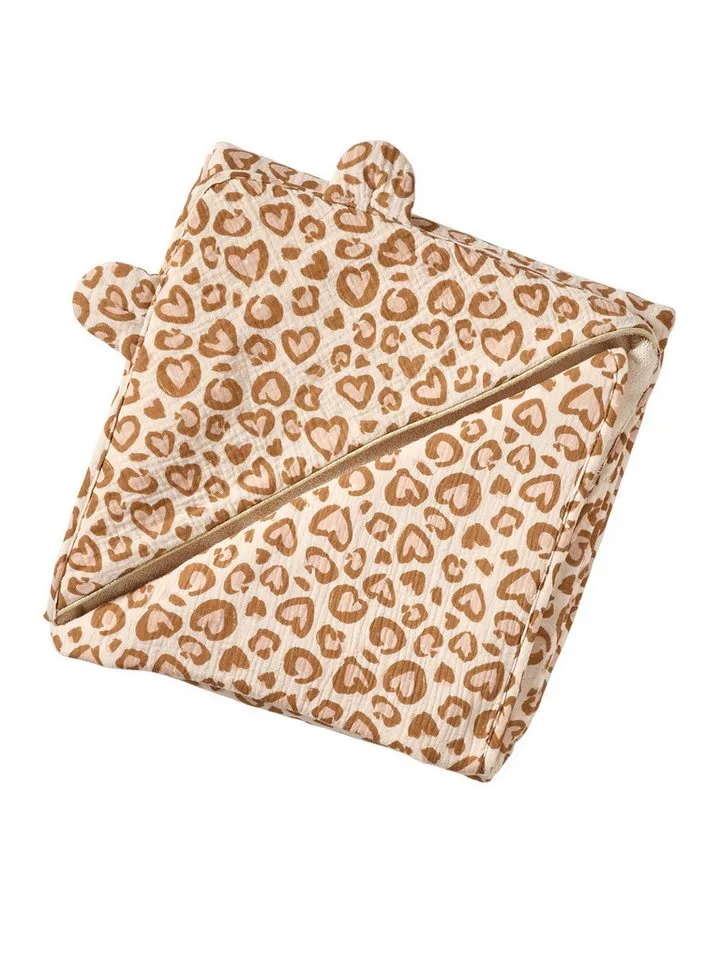 Vertbaudet Vertbaudet Kapuzenhandtuch Baby Badecape LOVELY LEO aus Musselin, Braun, – Produktbild 3 von 3
