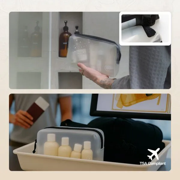 TRAVEL DUDE TRAVEL DUDE Faltbare Kulturtasche für Damen und Herren, Kulturbeutel zum Aufhängen, mit 1 Liter Beutel, Schwarz, – Produktbild 5 von 8